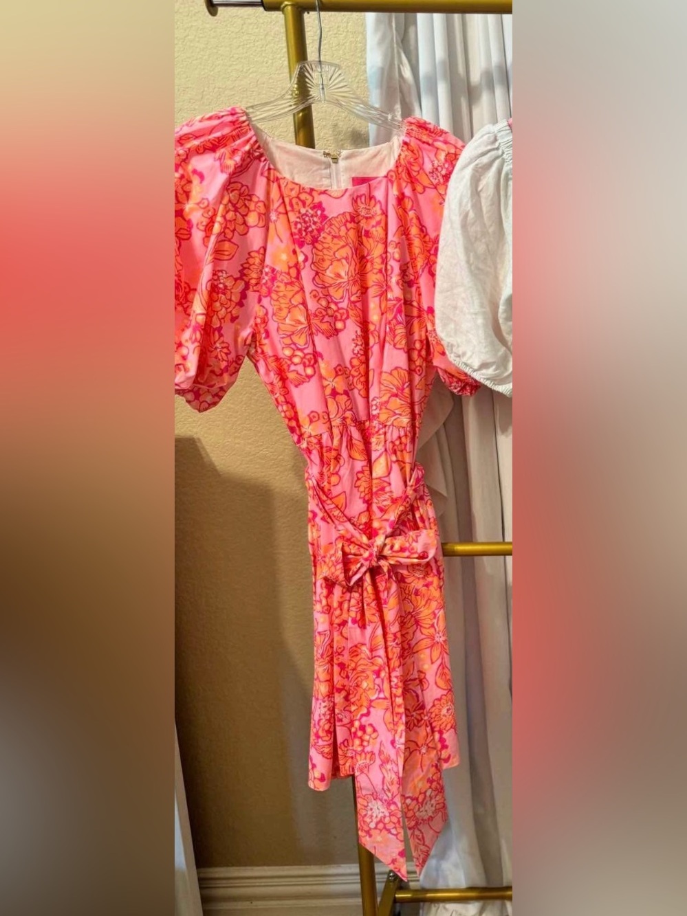 Lilly Pulitzer Pink and Orange Floral Tie-Waist Dress